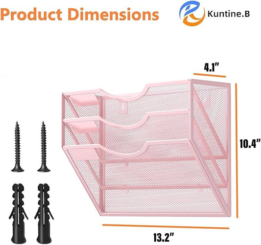 Kuntine.B Wall File Organizer (Pink, 3 Tier)