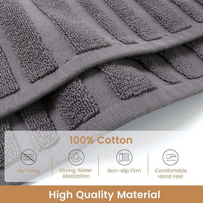 SEMAXE Bath Mat for Bathroom 2-Pack, 100% Cotton Non-Slip Mats [Not a Bathroom Rug], Super Absorbent and Soft Floor Towels, Machine Washable Shower Foot Towels, Charcoal Gray