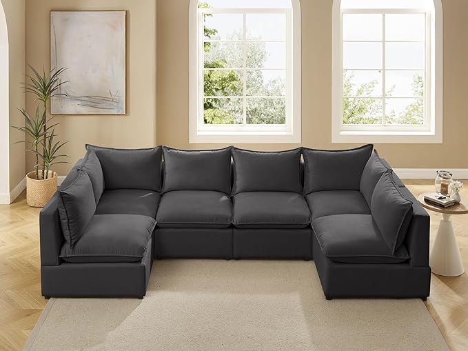 VANOMi Modular Sectional Sofa, 6 Seater Sectional Sofa Modular Sectional Couch for Living Room, V Shape Sofa
