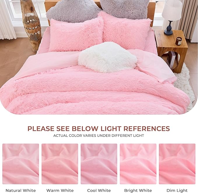 Sasttie 2-Piece Fluffy Duvet Cover Twin/Twin XL, Ultra Soft Faux Fur and Velvet Pink Comforter Cover, Luxury Fuzzy Bedding Sets for Winter Bed, Includes 1 Duvet Cover and 1 Pillowcase, No Comforter
