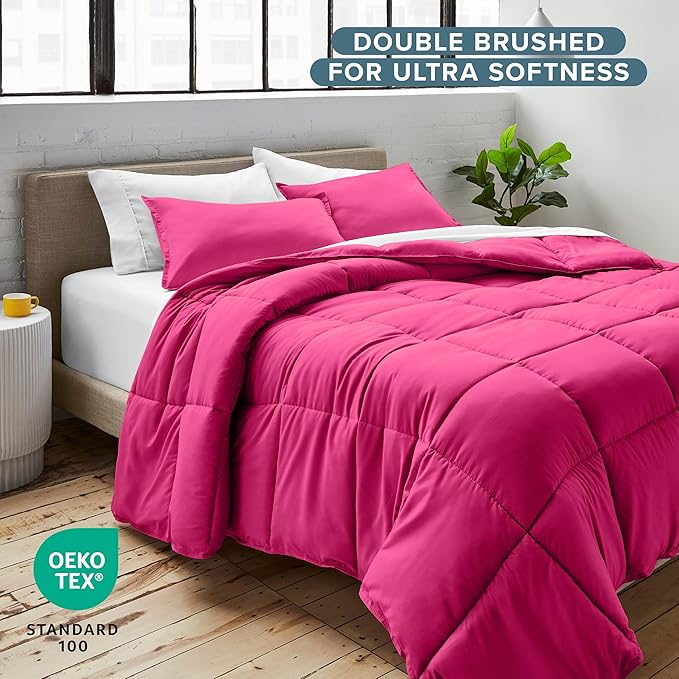 Bare Home Comforter Set - Queen Size - Ultra-Soft - Goose Down Alternative - Premium 1800 Series - All Season Warmth (Queen, Pink)