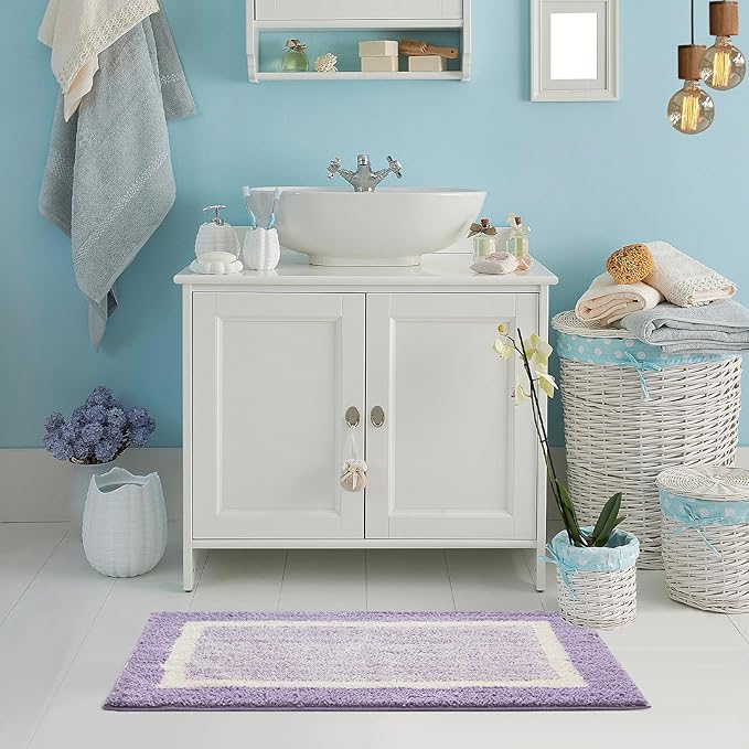 CozeCube Bath mats for Bathroom Non Slip, Fluffy Absorbent Microfiber Bath mat Washable, Aesthetic Bathroom Rugs, Small Purple Bath mat, Lavender, 24" x 16"