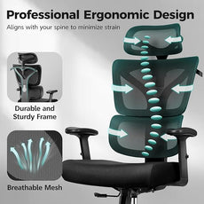 Ergonomic Office Chair High Back Desk Chair with Lumbar Support, Breathable Mesh Computer Chair with Adjustable Armrests Height, Reclining Swivel Big and Tall Gaming Chair for Home Office(Black)