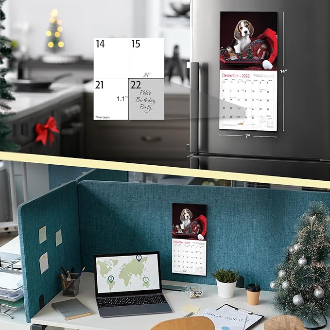 RED EMBER Beagle Puppies 2026 Mini Wall Calendar 12 Month | 7" x 14" Open | Thick & Sturdy Paper | Holiday Gift | Cute Puppy Dog Calendar 2026