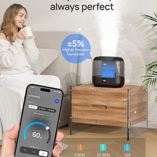 Dreo Smart Humidifiers for Bedroom, Top Fill 4L Supersized Humidifier Large Room with 28 dB, 36H Runtime, Touch/APP/Voice Control, Nightlight, Cool Mist Humidifiers for Baby, Plants, Indoor, Black