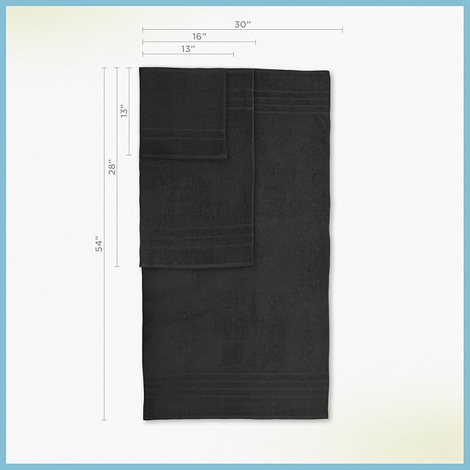 Martex 6-Piece Towel Set – Ultimate Performance – 100% Cotton – 2 Bath Towels – 2 Hand Towels – 2 Wash Cloths – Versatile – Low-Linting – Supersoft & Absorbent Bathroom Set – Easy Care – Black