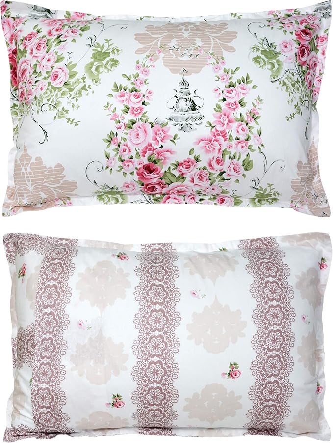 FADFAY Pink Rose Floral Duvet Cover Set 100% Cotton Girls Bedding with Hidden Zipper Closure 3 Pieces, 1duvet Cover & 2pillowcases,Queen Size