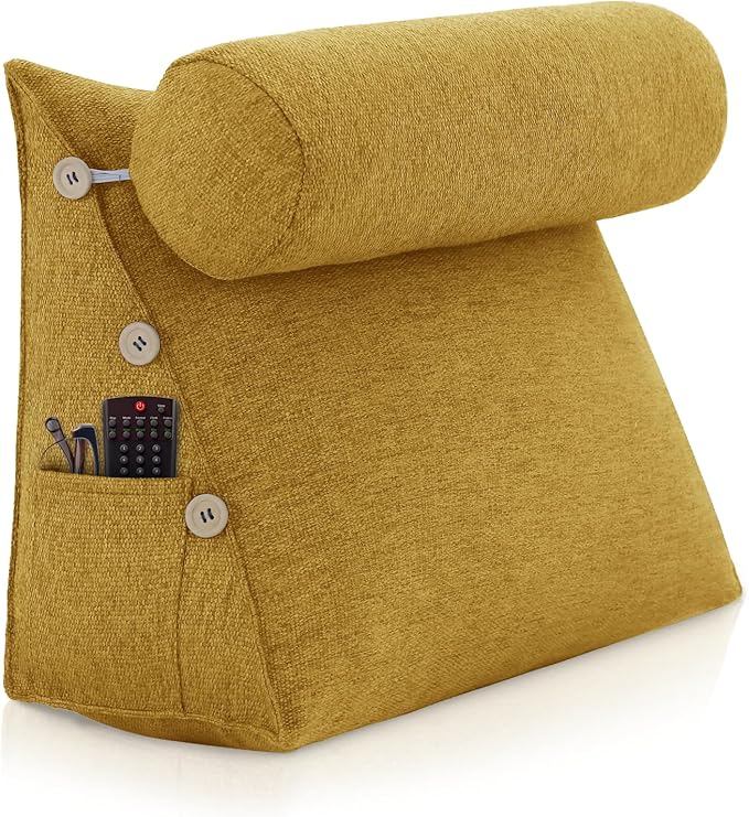 Bed Wedge Reading Pillow, Adjustable Reading Throw Cushion Triangular Pillow Wedge Couch Pillow for Lumbar Neck Back Support Pillow with Removable Linen Cover
