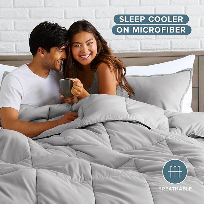 Bare Home Comforter Set - King/California King Size - Ultra-Soft - Goose Down Alternative - Premium 1800 Series - All Season Warmth (King/Cal King, Light Grey)