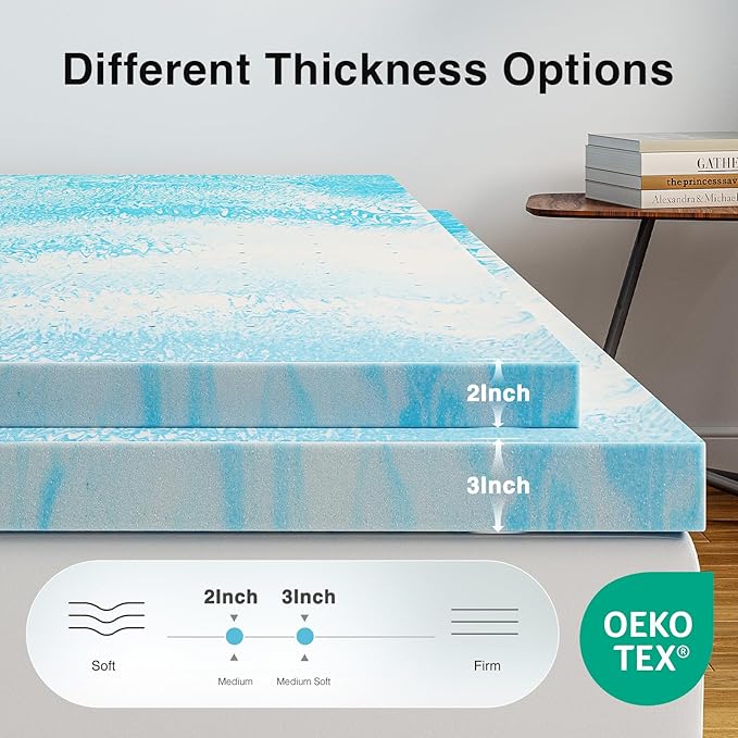 Novilla Memory Foam Mattress Topper Queen - 2 Inch Cooling Gel Infused Memory Foam | Slow-Rebound Pressure Relief | CertiPUR Certified | Comfort for Sleeper Sofa, RV, Camper, Dorm Room
