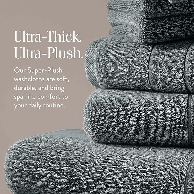 Brooklinen Super-Plush Turkish Cotton Washcloths - Set of 2 - Cotton, 820 GSM, Highly Absorbent, Machine Washable, Perfect for Home & Bathroom (13" x 13", Slate Grey)