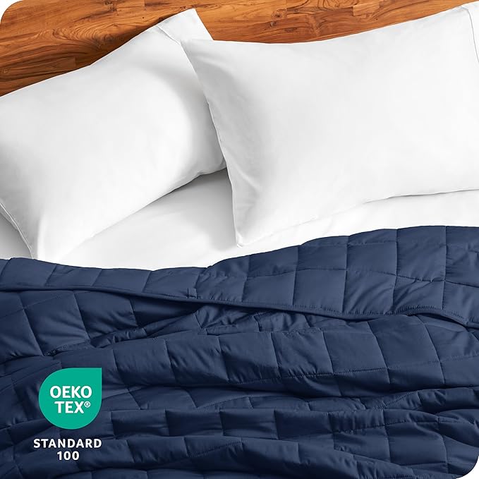 Bare Home Weighted Blanket All-Natural 100% Cotton with Nontoxic Glass Beads 40"x60" 10lbs, Dark Blue