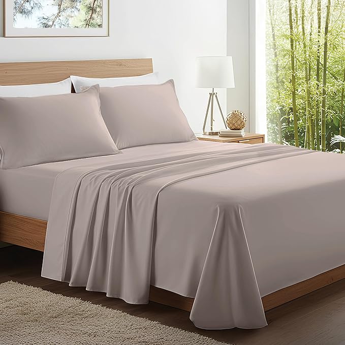 Kickoff Viscose Bamboo Sheets California King Size 4-pc 100% Organic Bamboo Viscose Bed Cooling Sheets Cal King Set Cool Bedding for hot Sleepers Sheet, Flat, Fitted, Pillowcases (Dark Grey, CK) KickoffHome