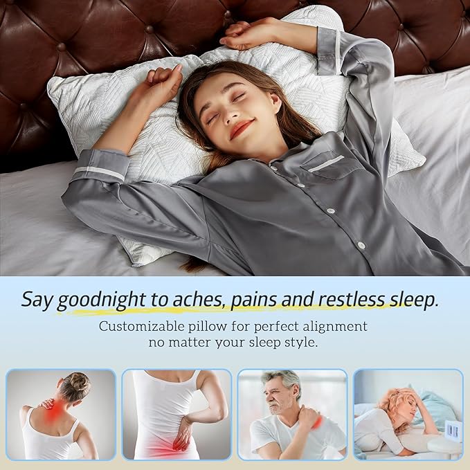 BETU Cooling Pillow Queen Size, Shredded Memory Foam Cool Pillow for Hot Sleepers, Adjustable Firm Soft Support Bed Pillows Perfect for Back Neck Pain and Side Sleeping with Pillow Case Cover, White