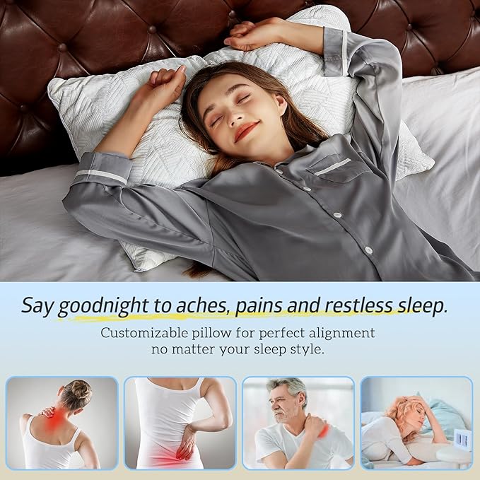BETU Cooling Standard Pillow, Shredded Memory Foam Cool Pillow for Hot Sleepers, Adjustable Gel Firm Soft Support Bed Pillows for Back Pain and Side Sleeping, Birthday Gifts for Men, Women, Mom