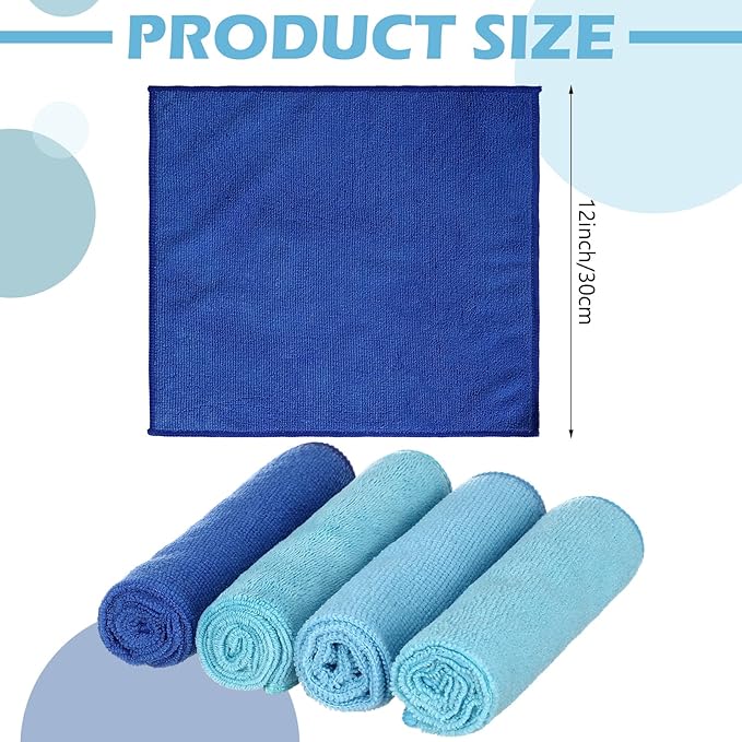 Newwiee 40 Pcs Wash Cloth Bulk Cotton Bath Hand Face Washcloths Soft Quick Drying Towel for Women Bathroom Washing Body Viscose Fiber Multipurpose Fingertip Rags(12 x 12 Inch,Blue Series)