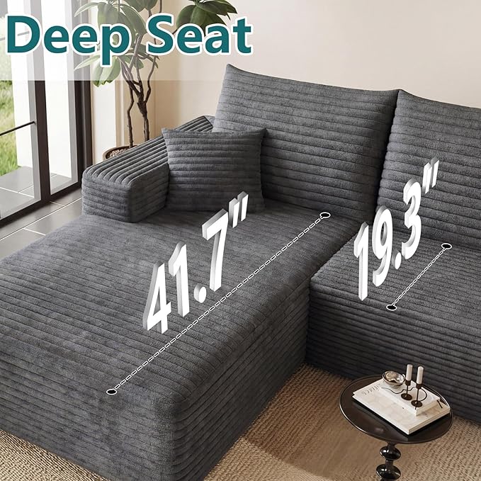 95" Modular Sectional Couch, Boneless L Shaped Cloud Sofa with Chaise Lounge, Corduroy Upholstered Couches Memory Foam Deep Seat, No Assembly Required, Ideal for Living Room(Dark Gray, Left Facing)