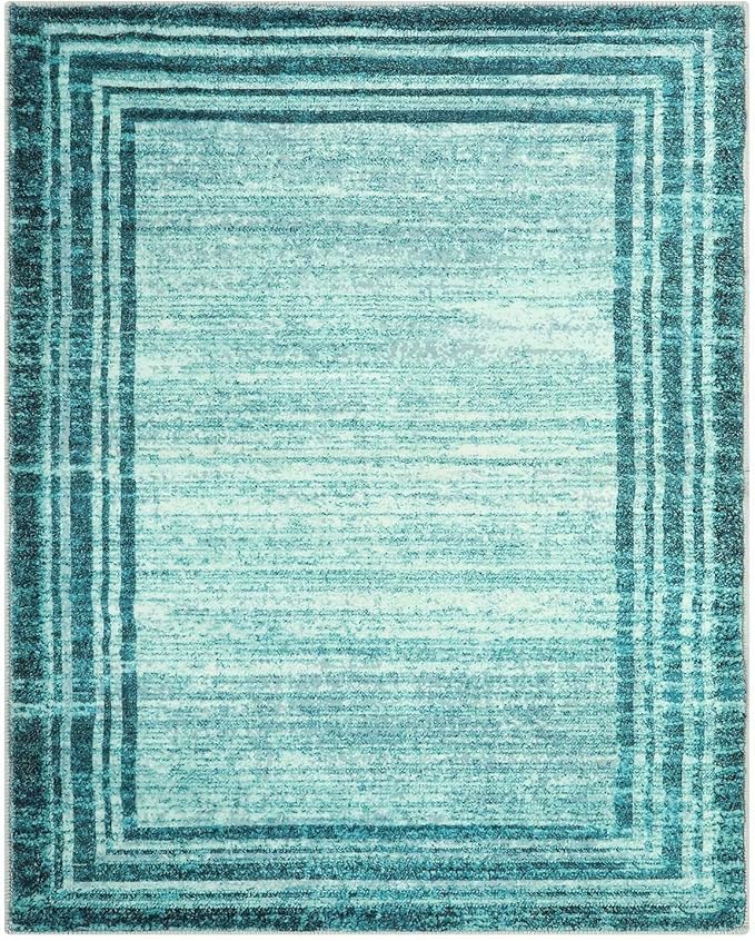 Lahome Abstract Teal 8x10 Area Rugs for Living Room, Washable Modern Bedroom Rug 8x10 Stain Resistant, Low-Pile Soft Minimalist Bordered Large Indoor Carpet for Office Dining Room
