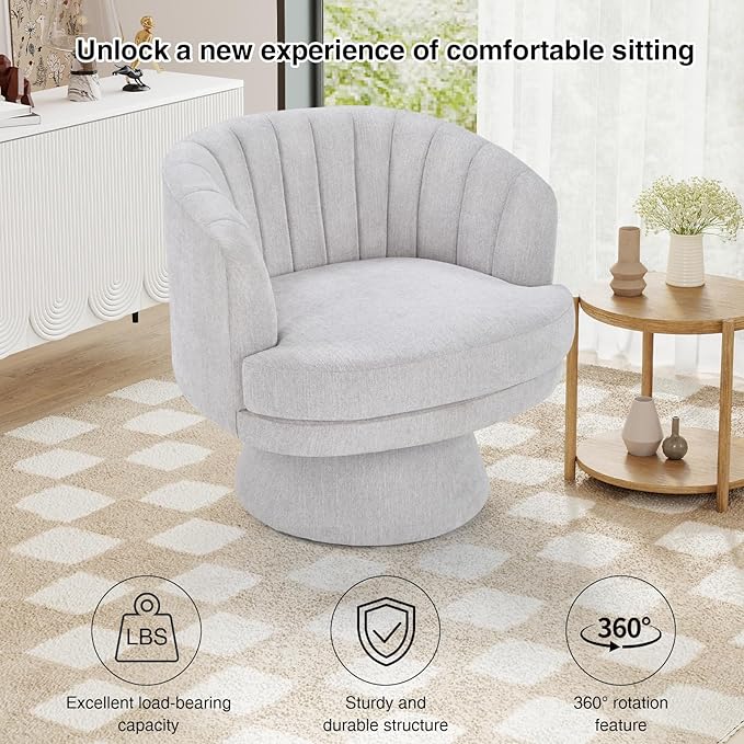CANMOV Swivel Accent Chair with Armrest, Modern 360 Degree Swivel Barrel Chair with Curve Back and Soft Cushion,Comfy Round Sherpa Teddy Armchair Single Sofa for Living Room,Bedroom,Waiting Room,Grey
