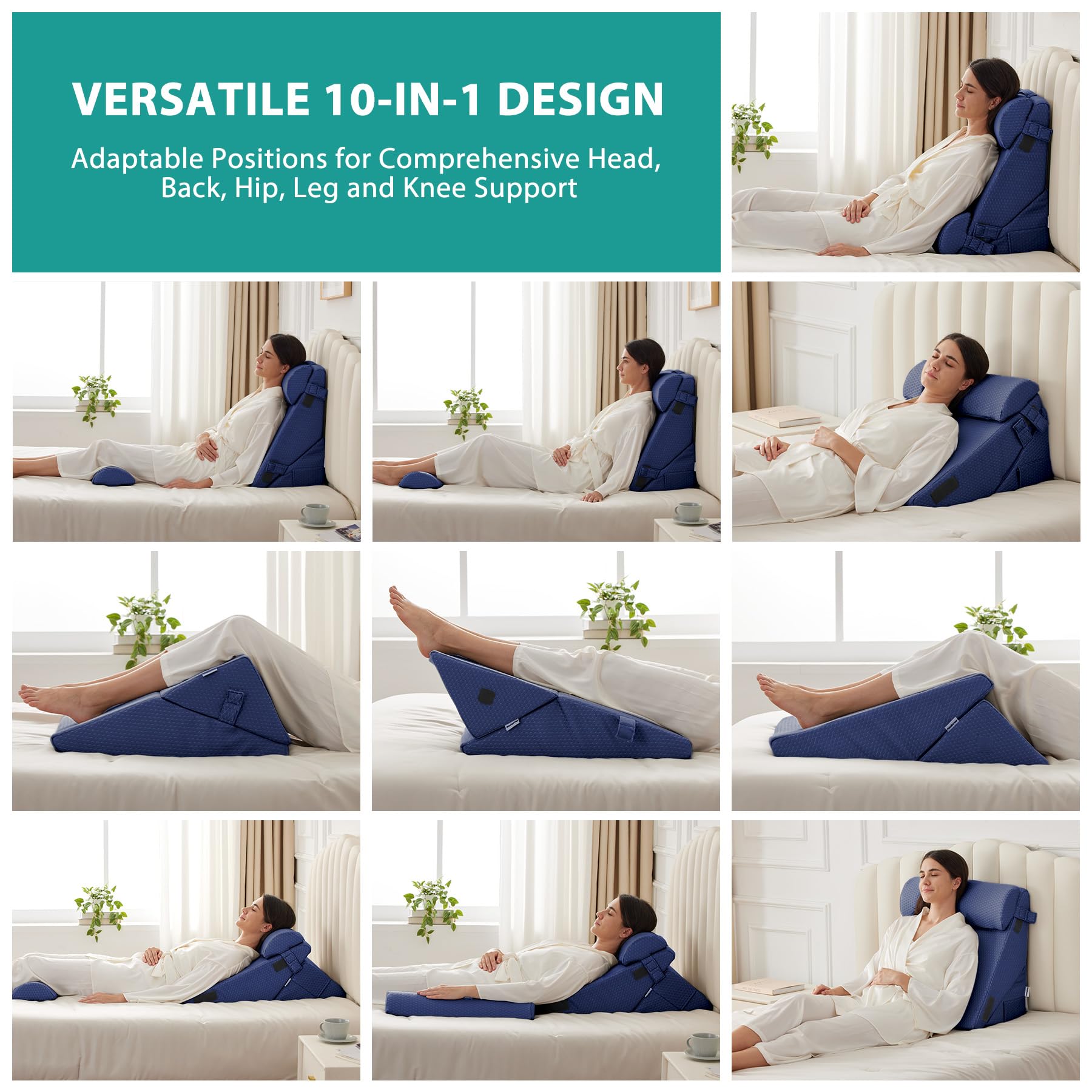 Bedluxe Wedge Pillow Headboard, 3PCS Orthopedic Bed Wedge Pillows Set for After Surgery, Adjustable Pillow Wedge for Acid Reflux&Back Pain Relief, Sleeping, Back Pillow for Bed Sitting Up, White/Grey Dormly