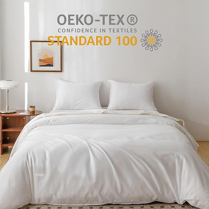 HeimenAogo 600TC Egyptian Cotton Duvet Cover California King Size Sateen Weave, Silky Soft and Breathable Bedding Set with Zipper Closure, Long Staple Cotton Bed Linen Pure White 3Pcs (104"×98")