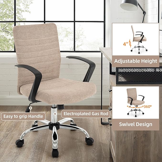 422 High Back Ribbed Office Chair Ergonomically Designed with Armrest Executive Swivel Computer Chairs with Wheels for Conference Study Leisure(Khaki)