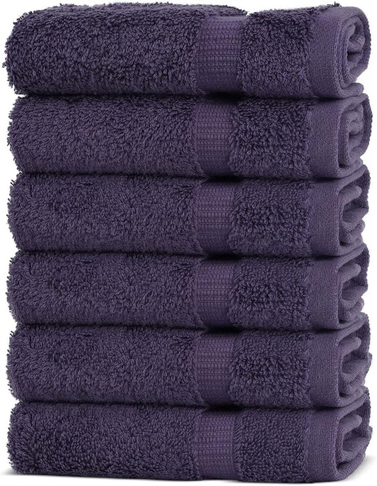 Chakir Turkish Linens 100% Cotton Premium Turkish Towels for Bathroom | 13'' x 13'' (6-Piece Washcloth, Plum)