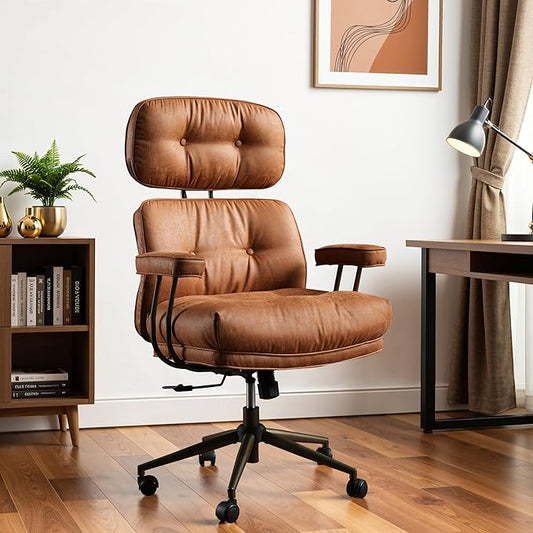 Ergonomic Office Chair Comfy with Lumbar Support, High Back Suede Leather Rolling Executive Desk Chair for Home Office & Gaming, 360° Swivel, 300lbs (Light Brown)