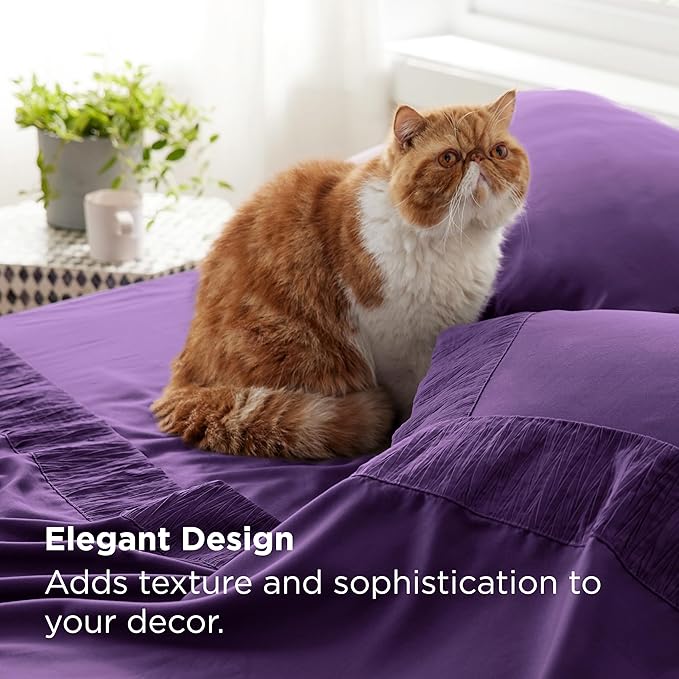 Bedsure Queen Sheet Set - 4 Pieces Soft Queen Size Purple Sheets - Breathable & Cooling - Hotel Luxury - Easy Care Polyester Microfiber Bedding for Women, Men