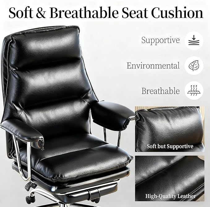Office Chair with Footrest 500lbs,Executive Desk Chairs for Heavy People, Reclining Computer Chair Comfy Wide Seat Big and Tall High Back, Black
