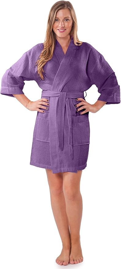Turquaz Lightweight Short Robes For Women Waffle Kimono Bathrobe - Soft, Fast-Drying, Long-Lasting Cotton Blend