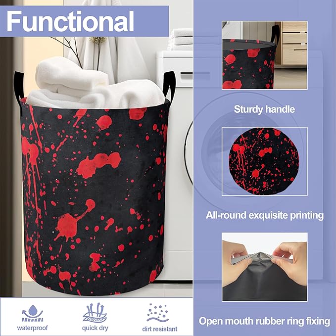 Halloween Laundry Basket, Red Dot Graffiti Oxford Cloth Laundry Hamper With Handle Foldable Portable Clothes Storage Basket Storage Bag For Laundry Room/Bathroom/Bedroom/Dormitories