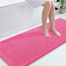 OLANLY Bathroom Rugs 59x24, Extra Soft Absorbent Chenille Bath Rugs, Rubber Backing Quick Dry, Machine Washable Bath Mats for Bathroom Floor, Tub and Shower, Home Decor Accessories, Hot Pink