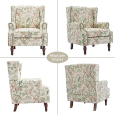Lumibee High Back Accent Chair, Armchair in Fabric,Comfy Upholstered Wingback Single Sofa Reading Chair with Solid Wood Legs for Living Room,Bedroom,Office-Bird
