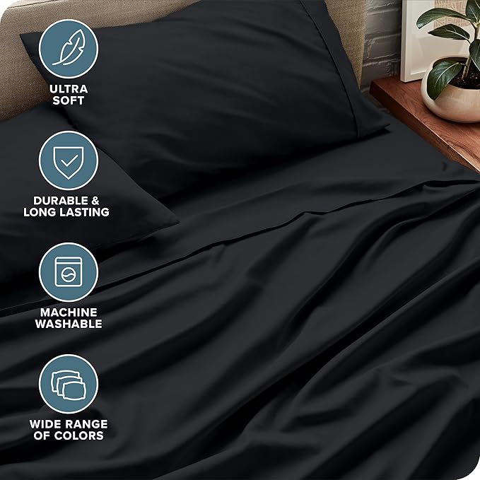 Bare Home Full Sheet Set - Luxury 1800 Ultra-Soft Microfiber Full Bed Sheets - Double Brushed - Deep Pockets - Easy Fit - 4 Piece Set - Bedding Sheets & Pillowcases (Full, Black)