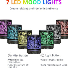 Essential Oil Diffusers 300ML Metal Aromatherapy Oil Diffusers for Large Room,Butterflies & Flower Ultrasonic Cool Mist Diffuser with Waterless Auto Shut-Off Protection, for Home Office SPA Yoga