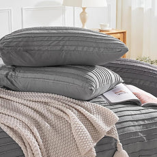 NEXHOME PRO Duvet Cover Queen Size, Grey 3 Pieces Boho Tufted Duvet Cover Set, Soft and Lightweight Microfiber Comforter Cover Set for All Season (Grey Queen, 90 x 90)-No Comforter