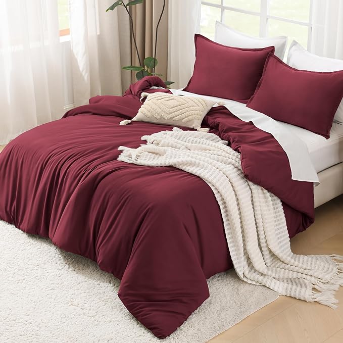 Litanika Comforter Set, Lightweight Solid Bedding Comforter Set, Fluffy Down Alternative Bed Set, Burgundy, Twin/Twin XL