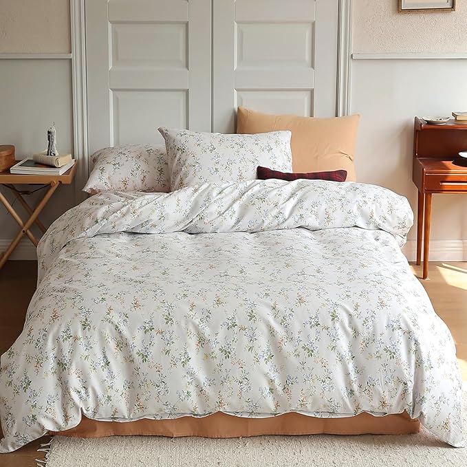 HighBuy Garden Style Floral Duvet Cover Twin Chic Yellow Blue Floral Botanical Bedding Set Twin Cozy Cotton Flower Botanical Comforter Cover 2 Pillowcases Aesthetic Floral Duvet Cover Set