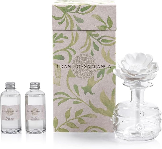 Zodax Grand Casablanca Porcelain Oil Diffuser - 6.76 oz -Water Lotus
