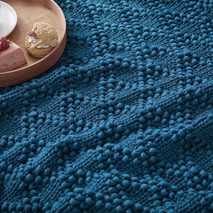 Knitted Weighted Blanket for Adult, Chunky Knit Weighted Throw for Sleep 48"*72" 10lbs, Cooling Breathable Heavy Blanket for Hot Sleepers, Machine Washable Blanket for Room Decor(Peacock)