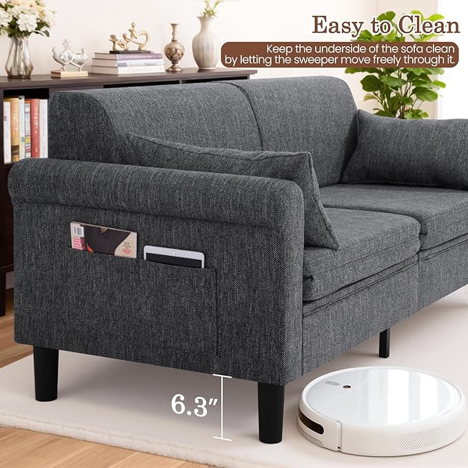 SEJOV 74" Convertible Sofa Bed, 5-in-1 Loveseat Sleeper Sofas with Pull Out Couch Bed, Storage Pockets & 2 Pillows, Modern Folding Linen Futon Couch for Living Room, Bedroom, Small Space, Dark Gray