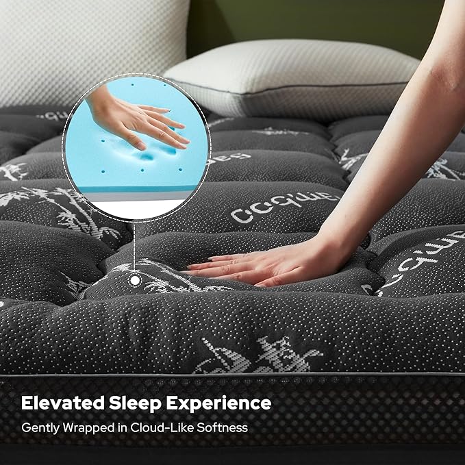 BEDLORE 4 Inch Memory Foam Mattress Topper Full,2-in-1 Dual Layer Design (2" Gel Memory Foam + 2" Plush Pillow Top Cover) Mattress Topper Medium-Firm,Pressure Relief & Back Pain Support(Dark Gray)