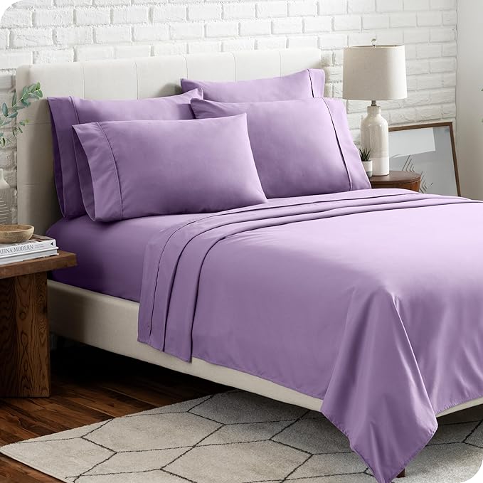 Bare Home Hotel Luxury Queen Sheet Set, Extra Soft - 6 Piece Set - Deep Pockets - Easy Fit - Cooling & Breathable - Wrinkle, Fade, Stain Resistant - Includes 4 Pillowcases (Queen, Lavender)