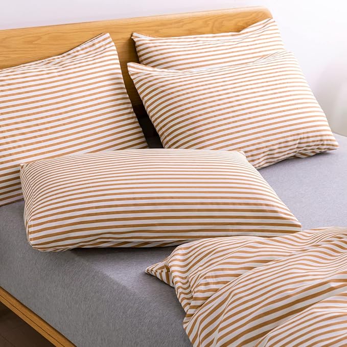 JELLYMONI Full Duvet Cover Set, Cotton Duvet Cover 3 Pieces with Zipper Closure, 1 Duvet Cover and 2 Pillowcases(White with Rust Striped)