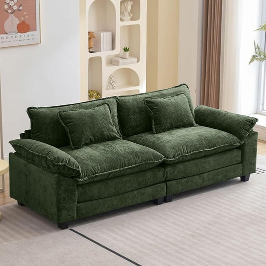 86" Modular Sectional Sofa, Comfy Cloud Couch Sectional Sofa, Chenille Sofa Sleeper Deep Seat Sofa with Throw Pillows for Living Room (Green, 86"- Loveseat)