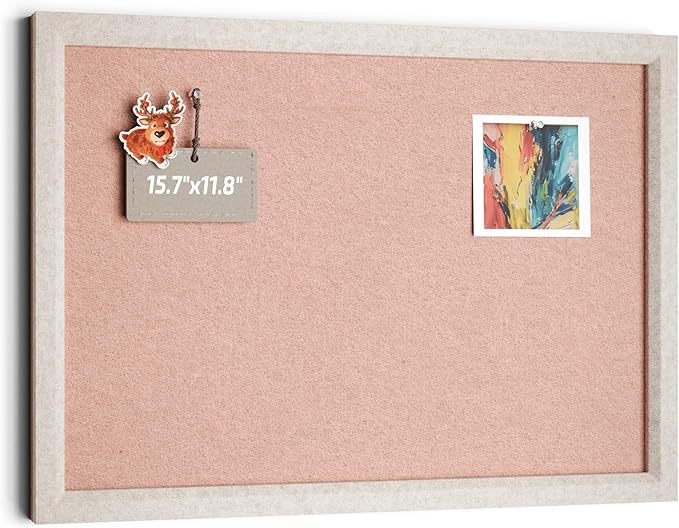 Felt Cork Board Alternative, Felt Bulletin Board 16" x 12" Oatmeal Frame with 8 Adhesive Tabs, Pin Board for Home Office, Classroom, Entryway, Kitchen Wall Decor—Pink
