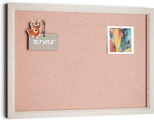 Felt Cork Board Alternative, Felt Bulletin Board 16" x 12" Oatmeal Frame with 8 Adhesive Tabs, Pin Board for Home Office, Classroom, Entryway, Kitchen Wall Decor—Pink