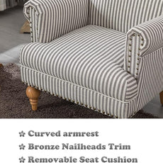 chairus Linen Accent Chair for Living Room Set of 2 Upholstered Mid Century Modern Single Sofa Chair with Solid Wood Legs Comfy Reading Armchair for Bedroom/Office Room/Recption/Lounge, Black Stripe