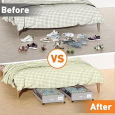 Under Bed Storage with Wheels, 2-Pack Under Bed Storage Containers with Clear Lids, XXL 60L Under the bed storage Organizer Bins, Rolling Under Bed Metal Drawer for Clothes,Shoes,Toys (Gray, 2 Pack)